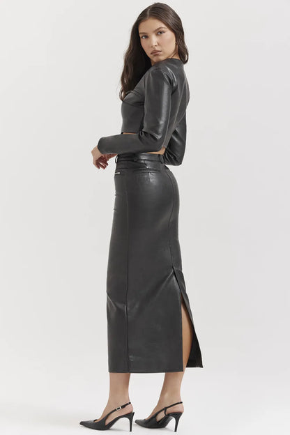 Tana Black Vegan Leather Maxi Skirt