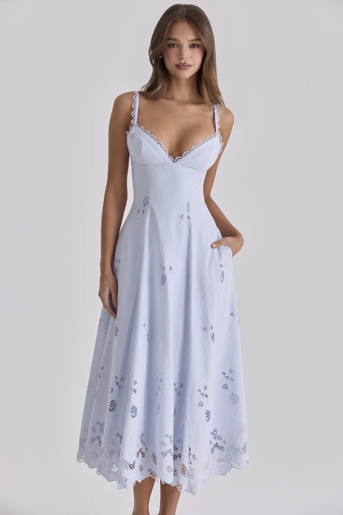 Tatiana Bluebell Lace + Cotton Broderie Anglais Midi Sundress