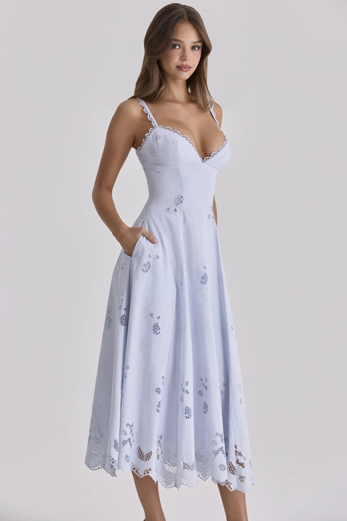 Tatiana Bluebell Lace + Cotton Broderie Anglais Midi Sundress