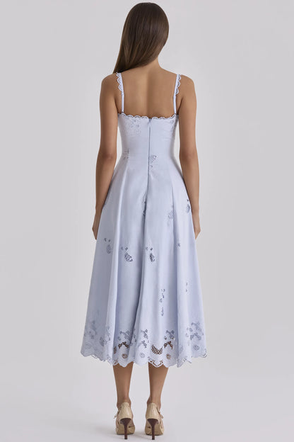 Tatiana Bluebell Lace + Cotton Broderie Anglais Midi Sundress