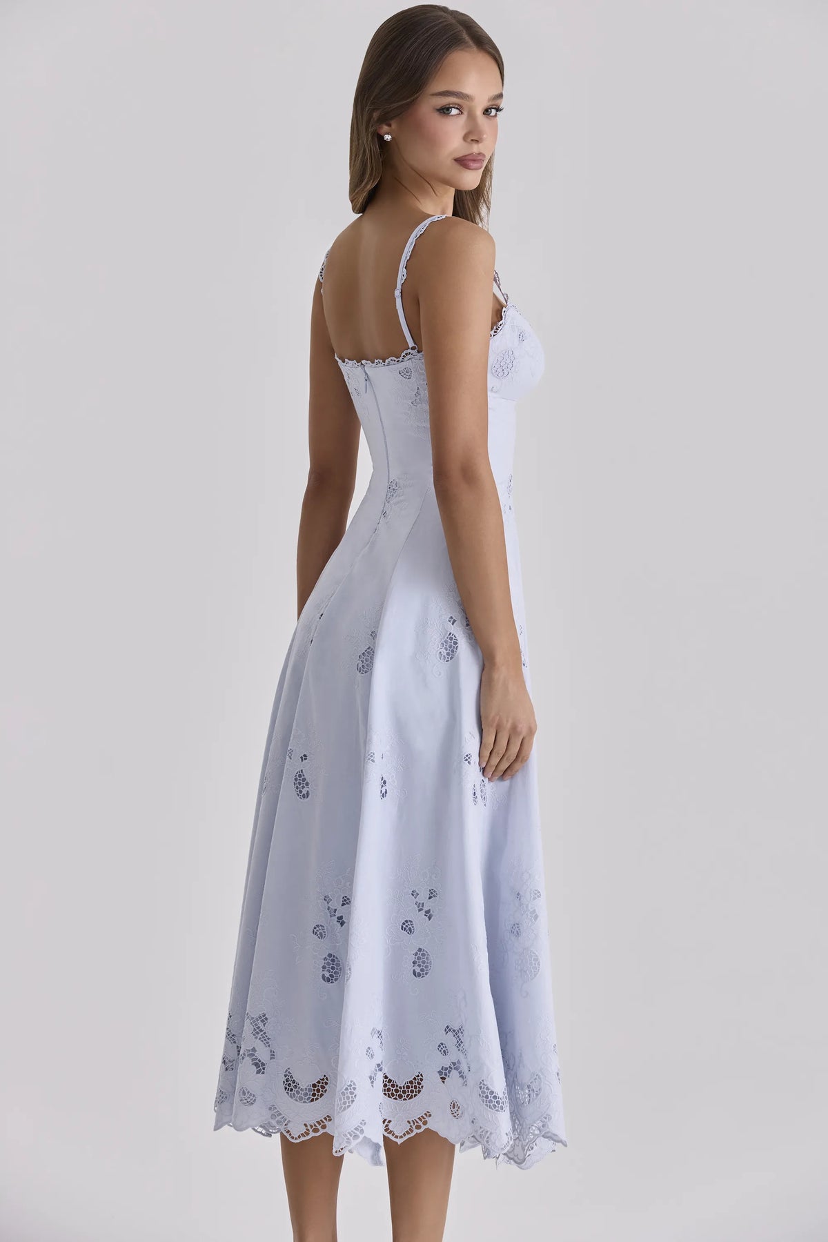 Tatiana Bluebell Lace + Cotton Broderie Anglais Midi Sundress