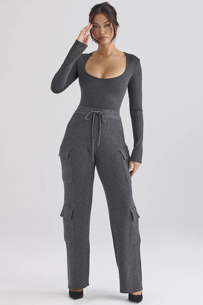 Tea Charcoal Knitted Utility Trousers