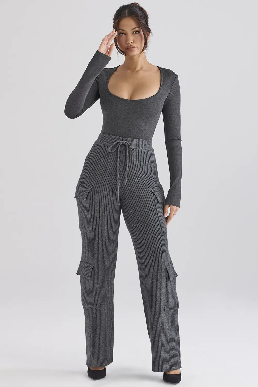 Tea Charcoal Knitted Utility Trousers