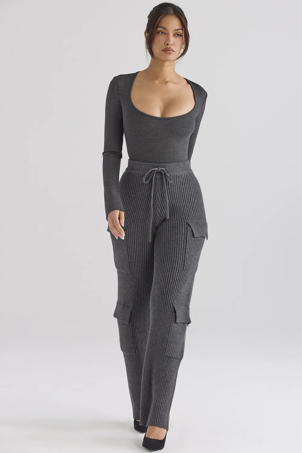 Tea Charcoal Knitted Utility Trousers