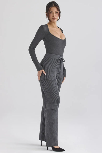 Tea Charcoal Knitted Utility Trousers