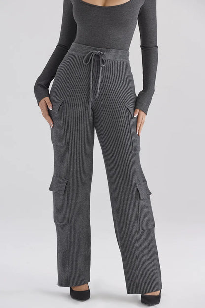 Tea Charcoal Knitted Utility Trousers