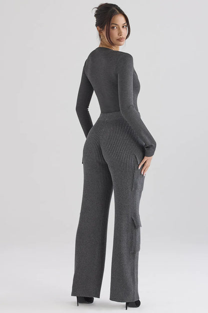 Tea Charcoal Knitted Utility Trousers
