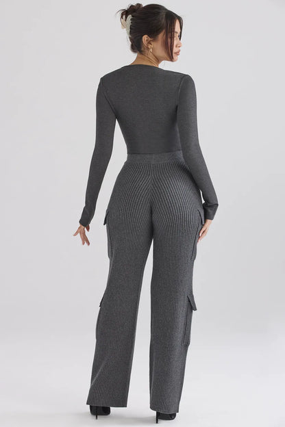 Tea Charcoal Knitted Utility Trousers