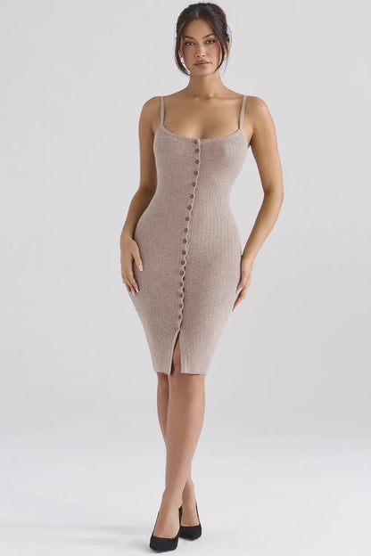 Teva Beige Cashmere Knit Midi Dress