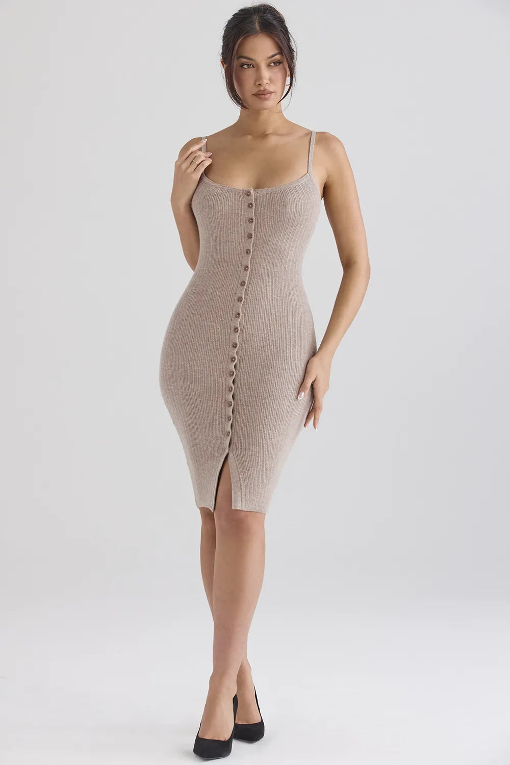 Teva Beige Cashmere Knit Midi Dress