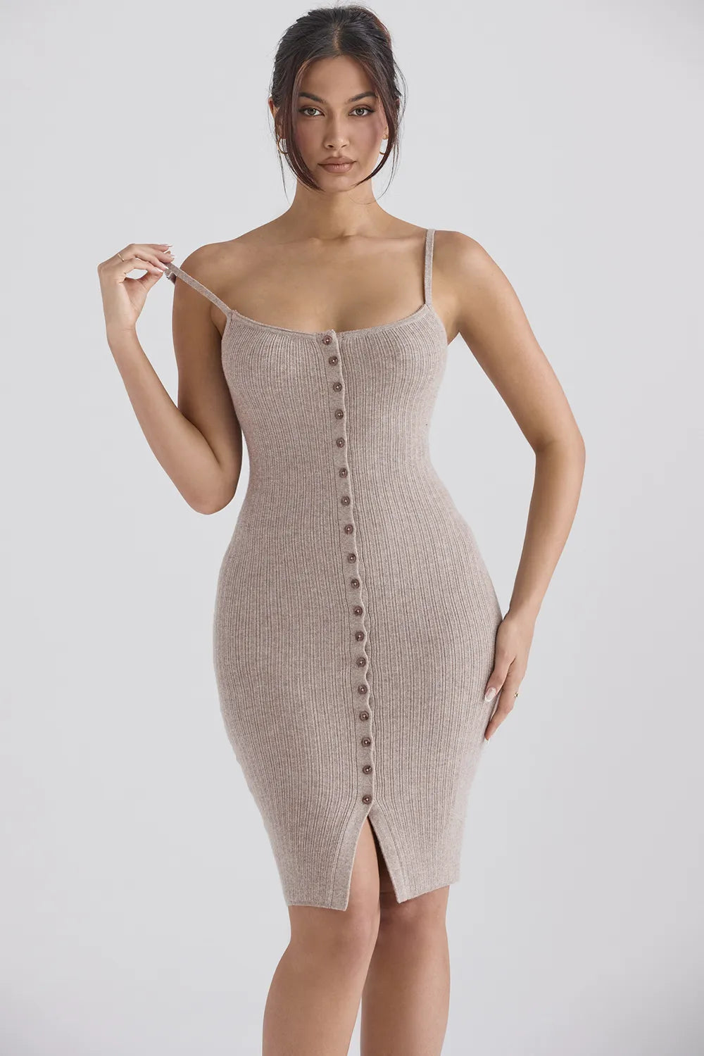 Teva Beige Cashmere Knit Midi Dress