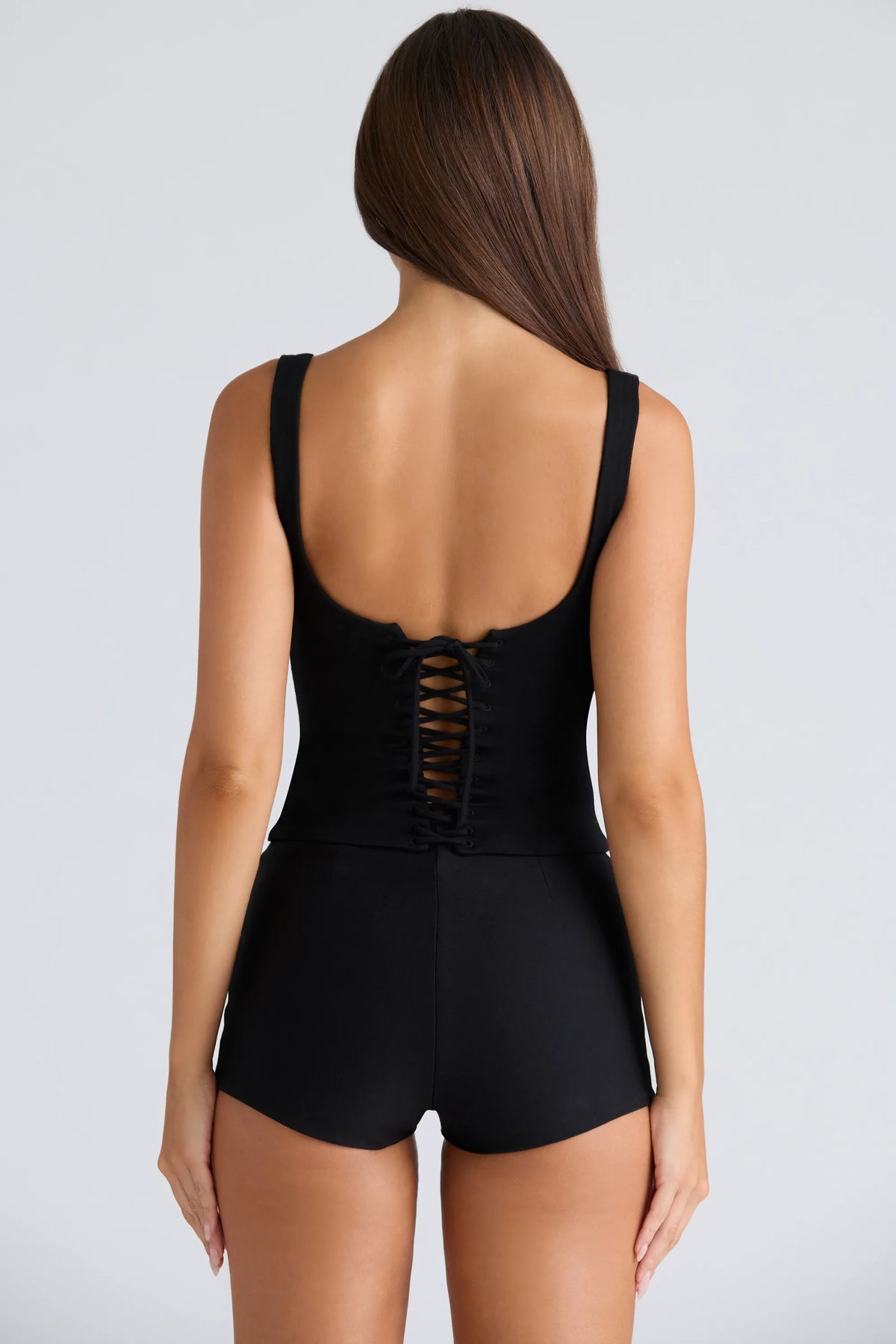 The Drape Neck Black Corset Top