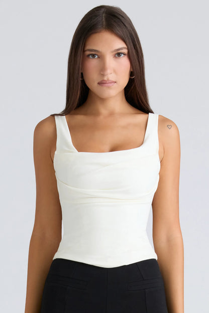 The Drape Neck Ivory Corset Top