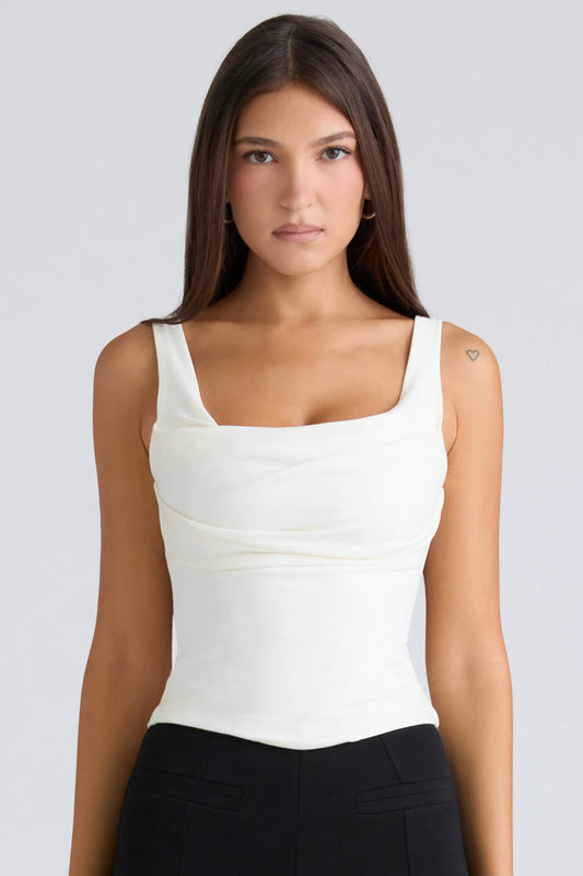 The Drape Neck Ivory Corset Top