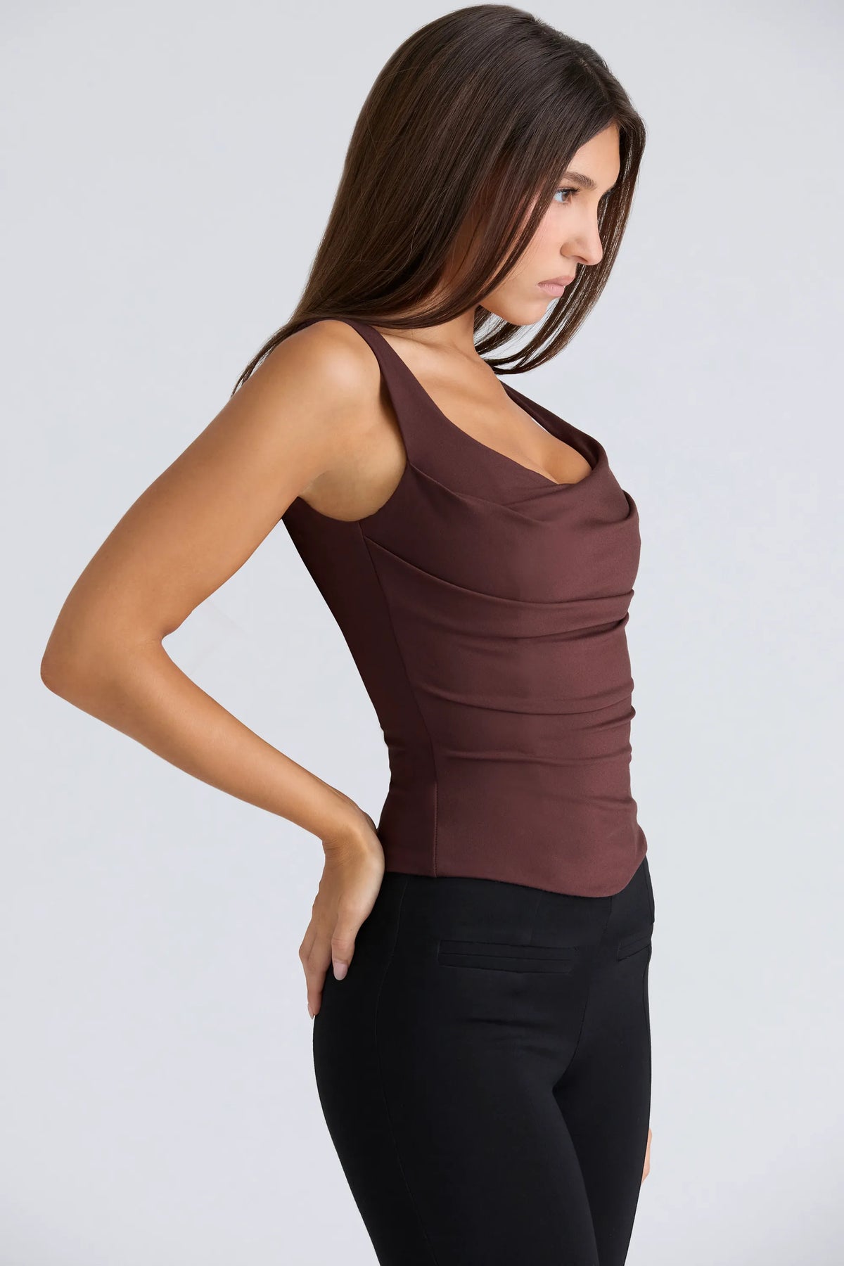 The Drape Neck Chocolate Corset Top