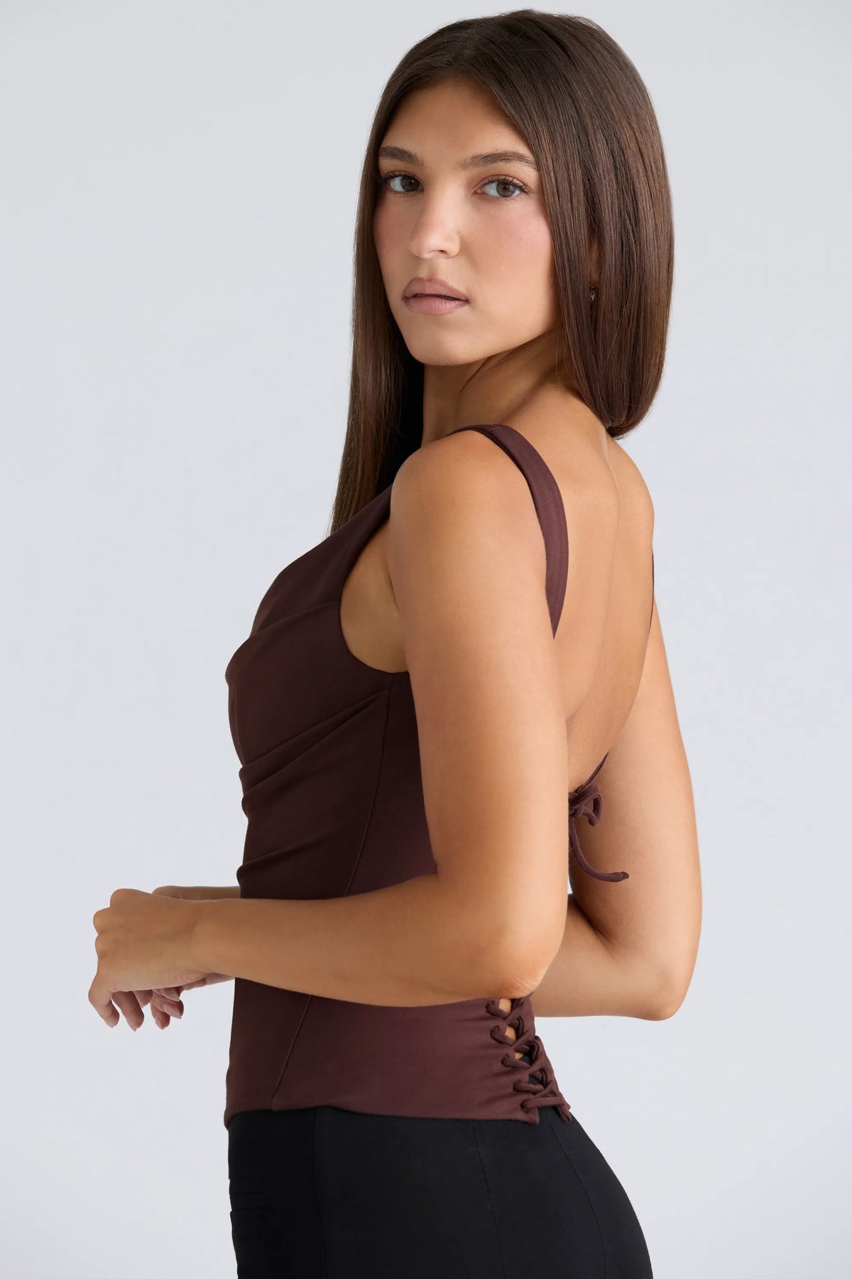 The Drape Neck Chocolate Corset Top