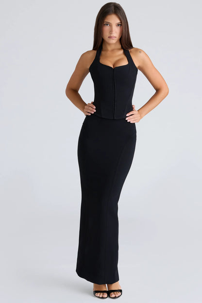 The Halter Neck Black Stretch Corset Top