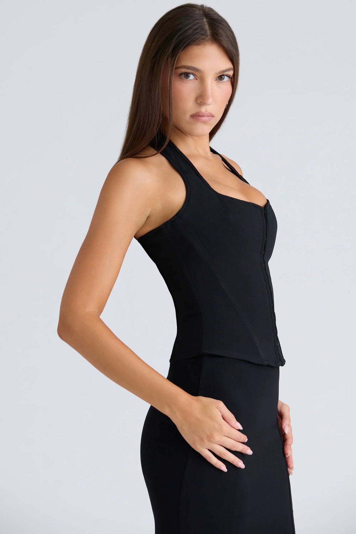 The Halter Neck Black Stretch Corset Top