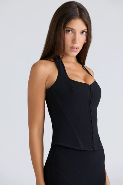 The Halter Neck Black Stretch Corset Top