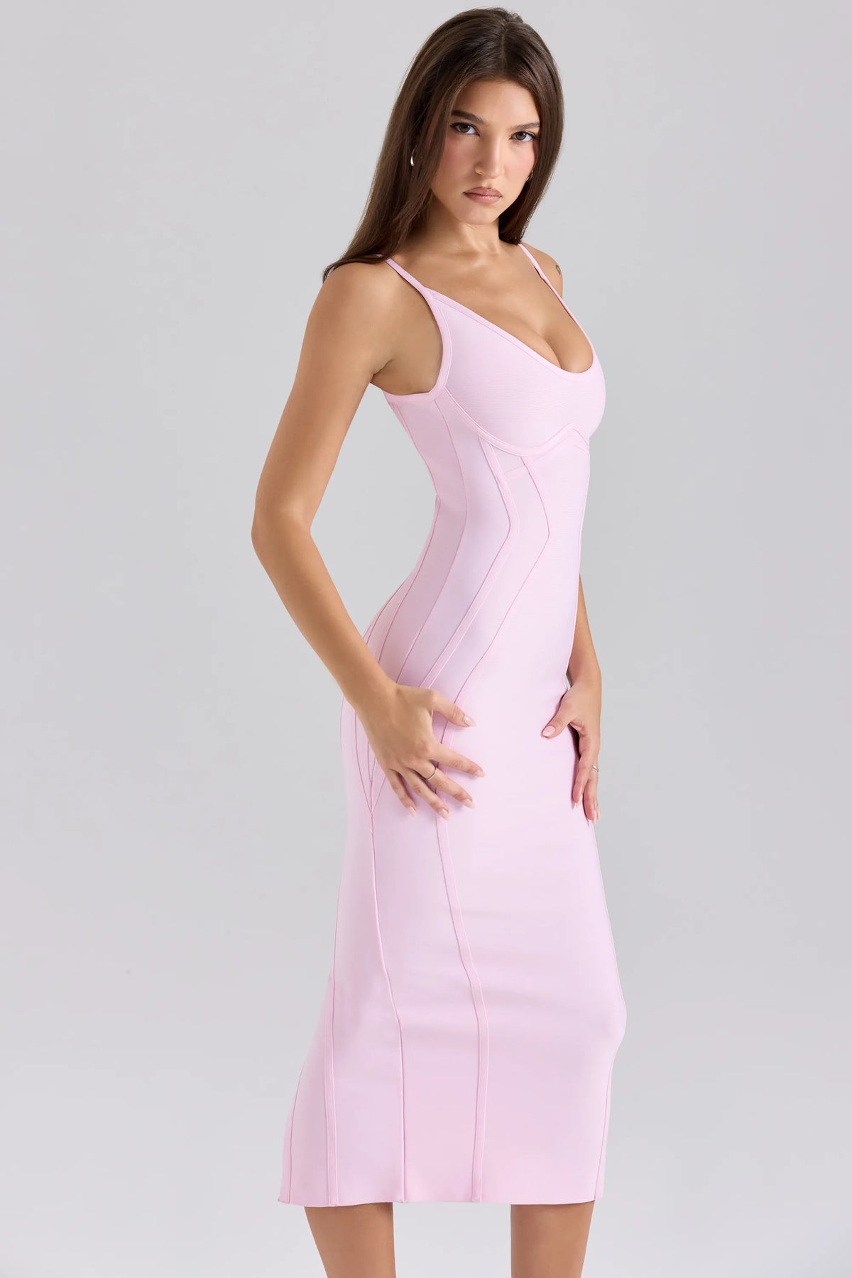 The Hourglass Baby Pink Midi Bandage Dress