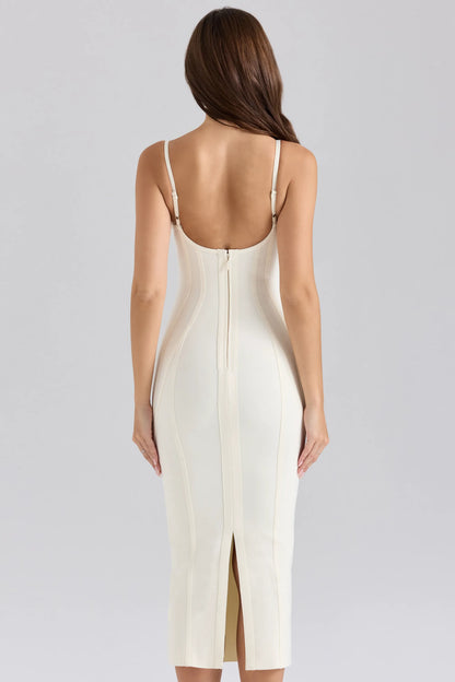 The Hourglass Ivory Midi Bandage Dress