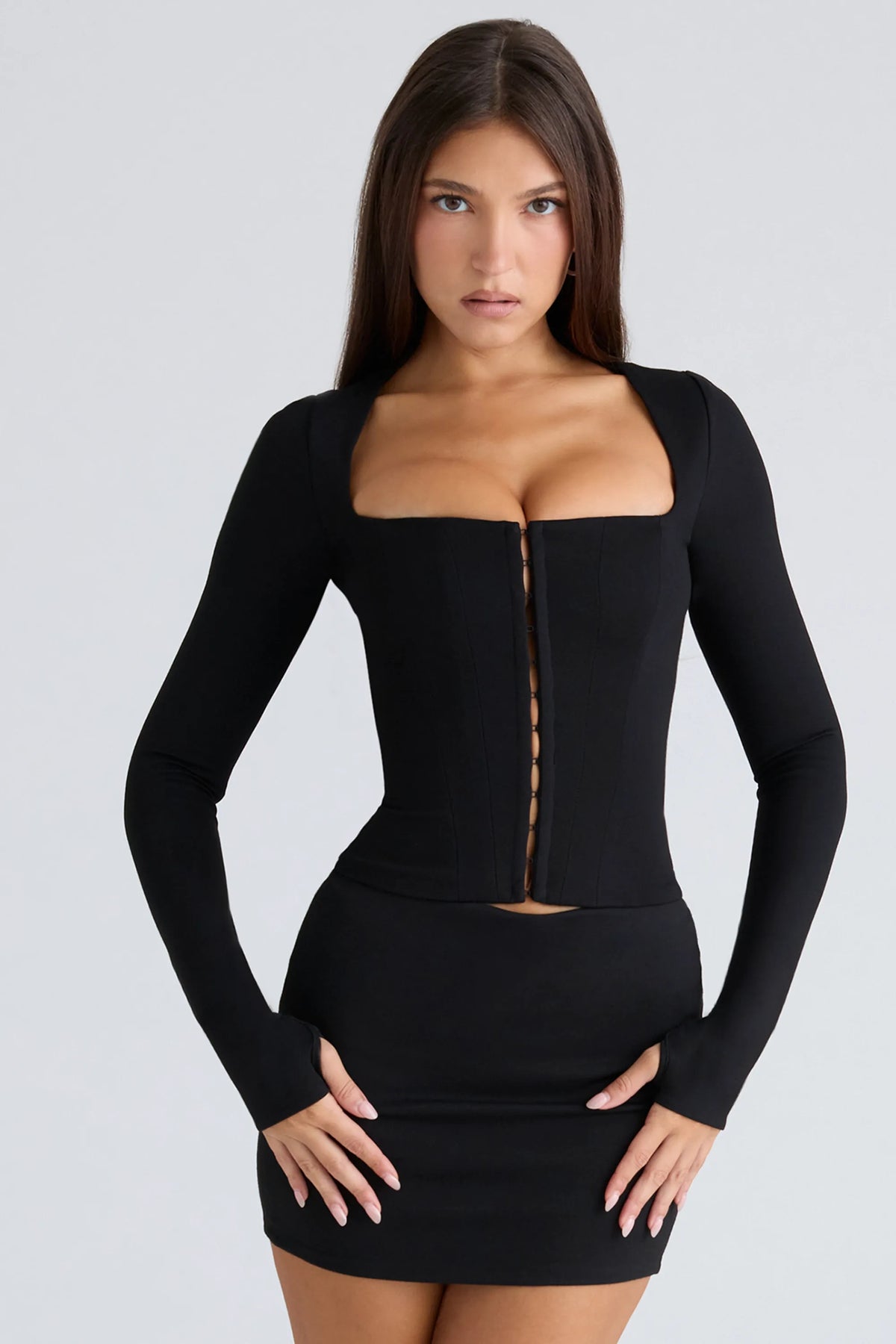 The Long Sleeve Balconette Black Corset Top