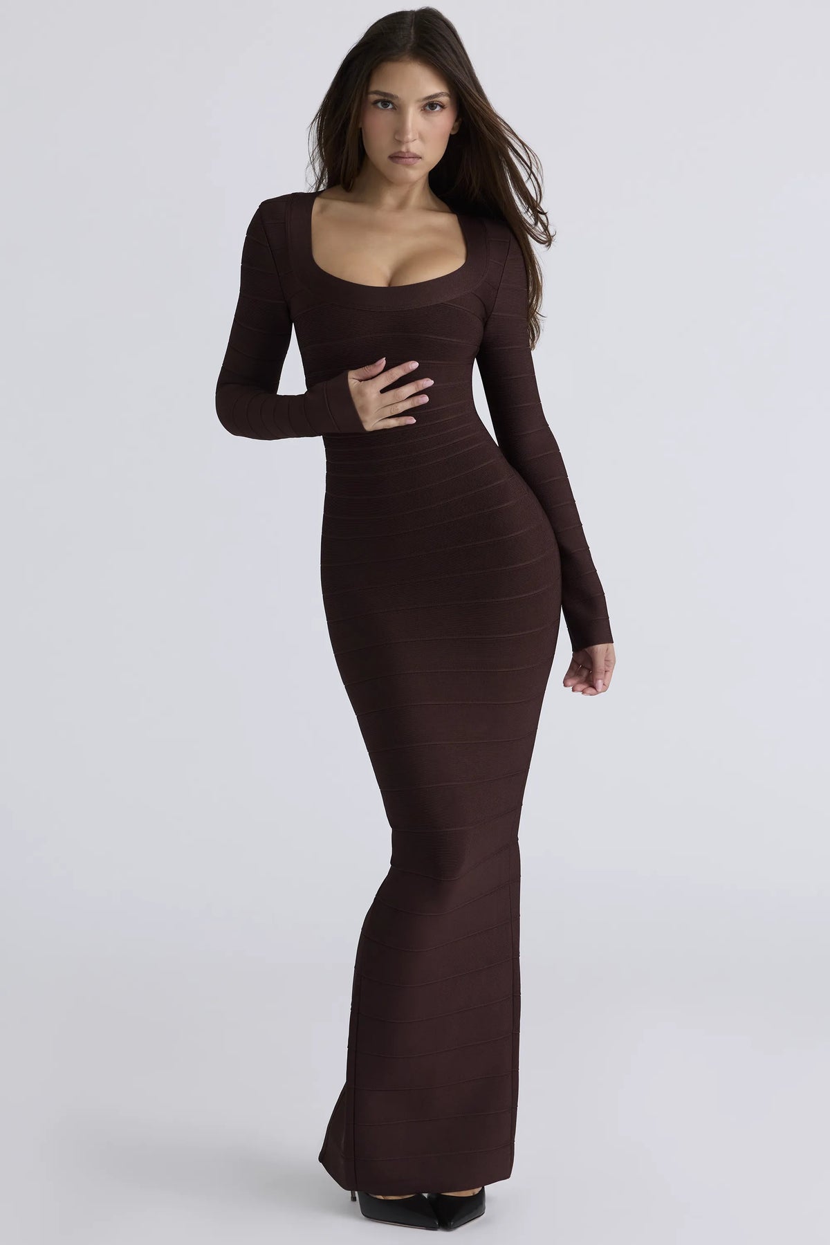 The OG Chocolat Long Sleeve Bandage Maxi Dress