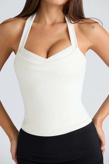 The Peekaboo Ivory Halter Neck Corset Top
