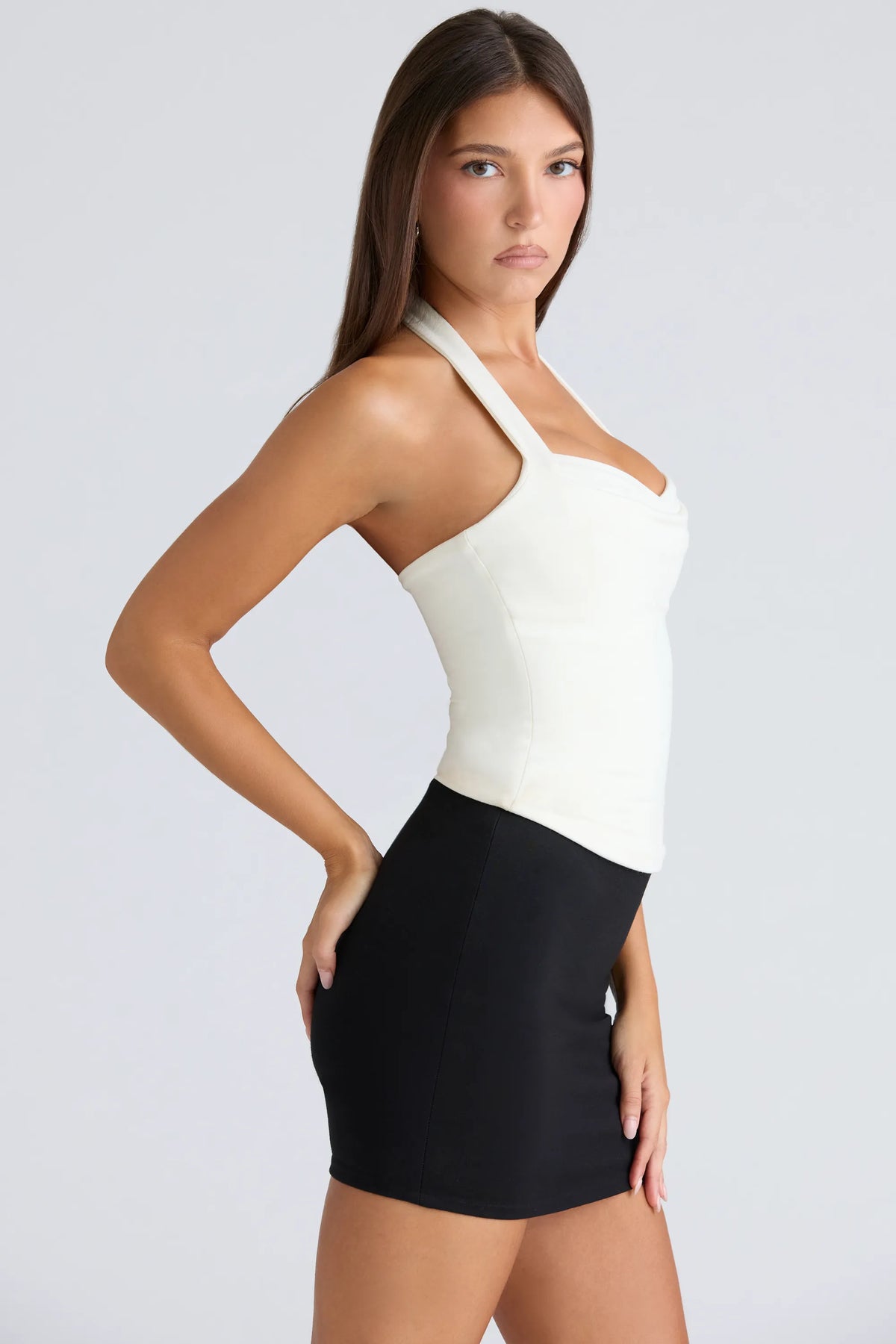 The Peekaboo Ivory Halter Neck Corset Top