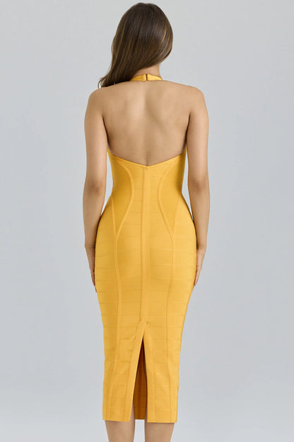 The Sculpt Orange Sherbet Midi Bandage Dress