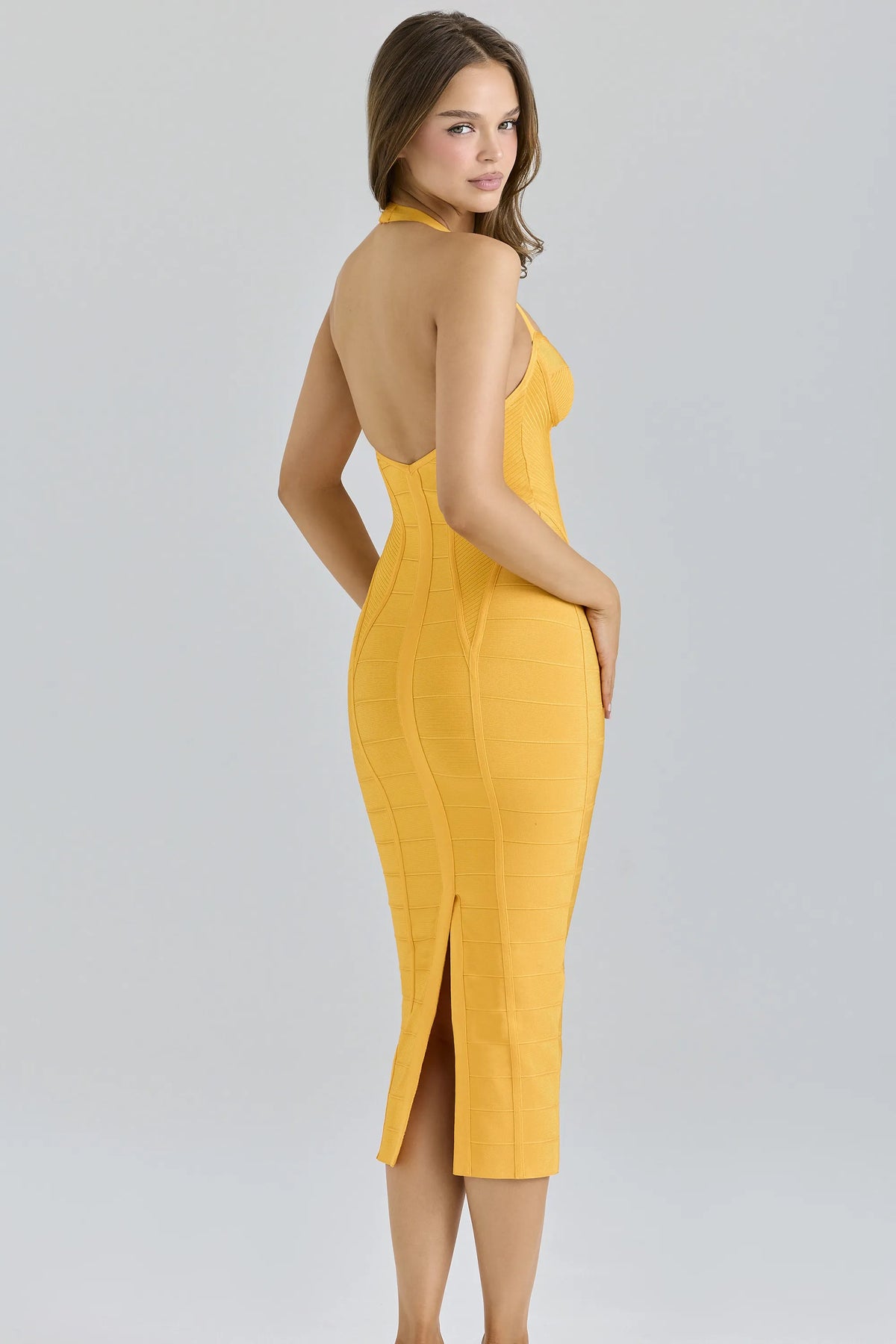 The Sculpt Orange Sherbet Midi Bandage Dress
