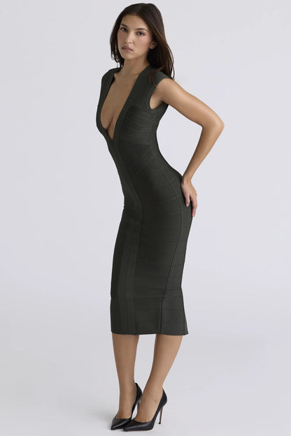 The Super Plunge Emerald Bandage Midi Dress