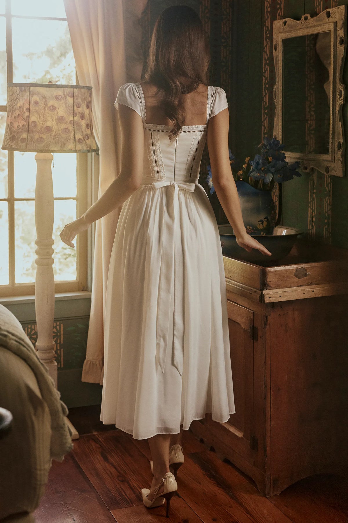 Thea White Voile + Broderie Anglais Maxi Dress