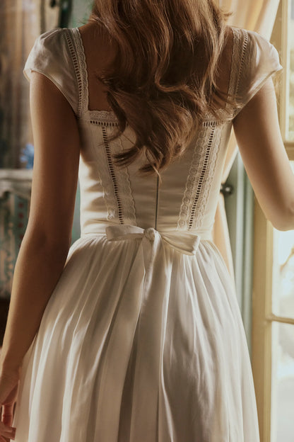 Thea White Voile + Broderie Anglais Maxi Dress