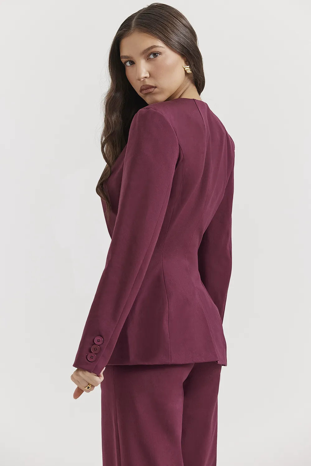 Theodora Wine Deep V Blazer