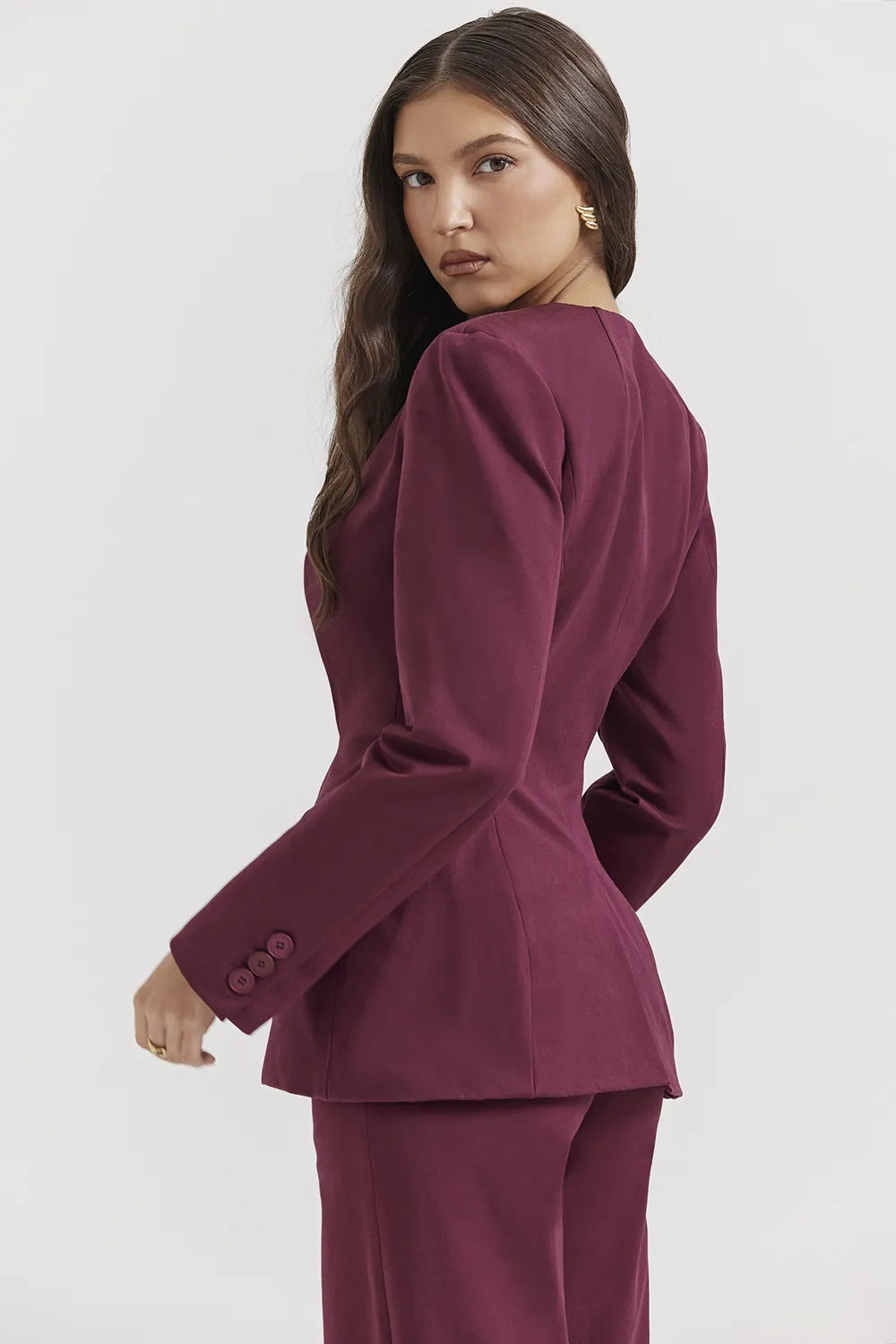Theodora Wine Deep V Blazer