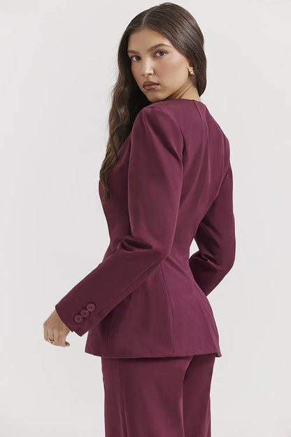 Theodora Wine Deep V Blazer
