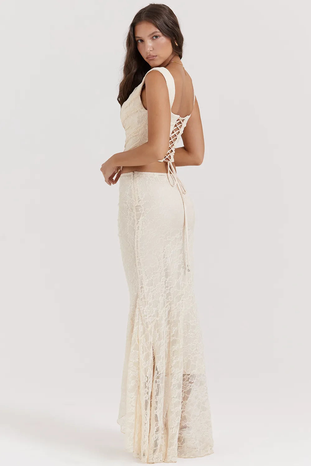Therese Vintage Cream Lace Maxi Skirt