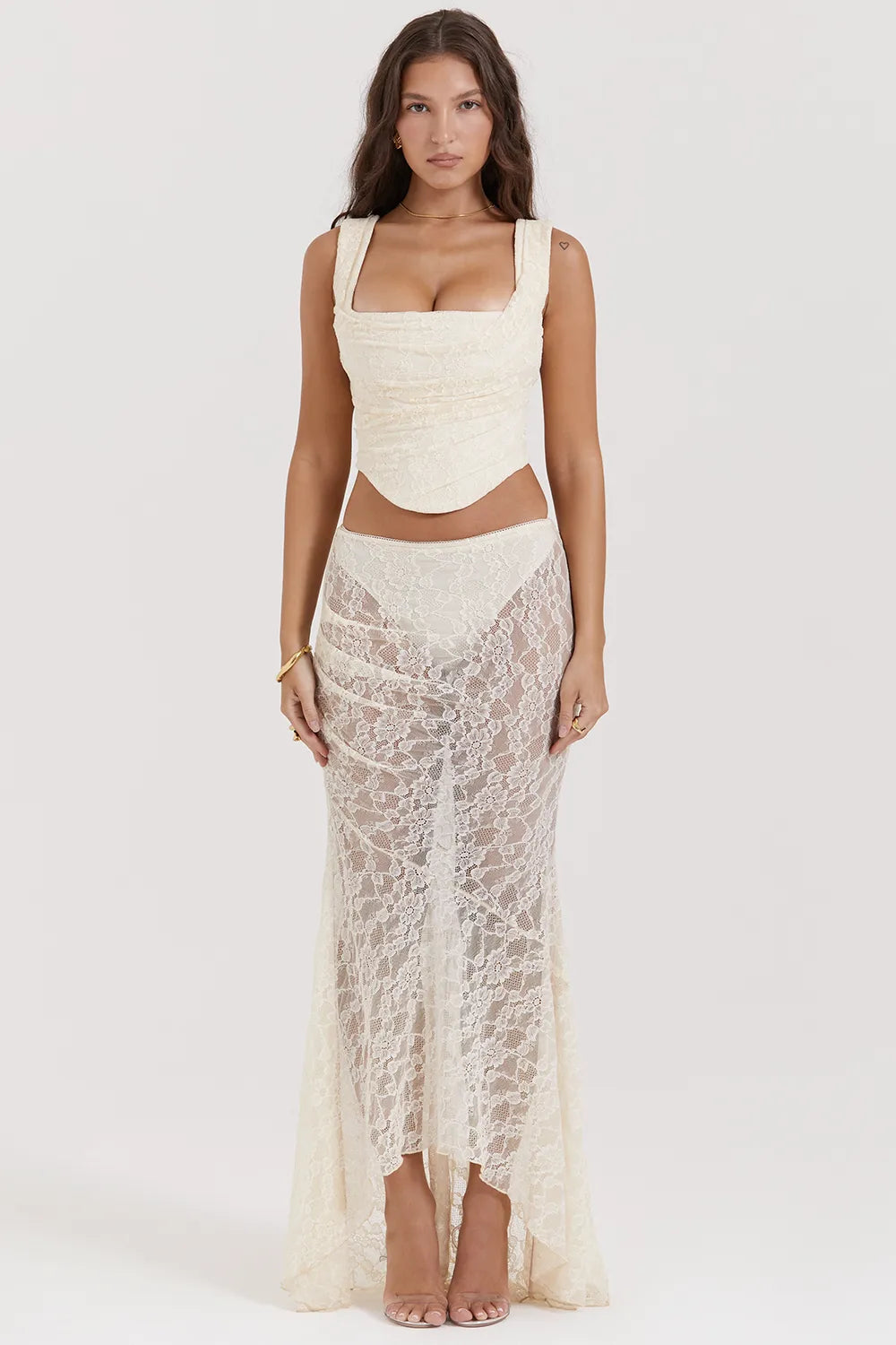 Therese Vintage Cream Lace Maxi Skirt
