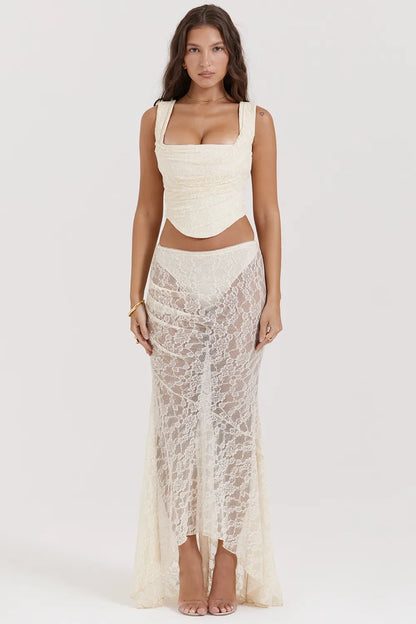 Therese Vintage Cream Lace Maxi Skirt