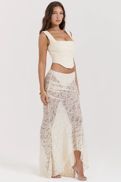 Therese Vintage Cream Lace Maxi Skirt