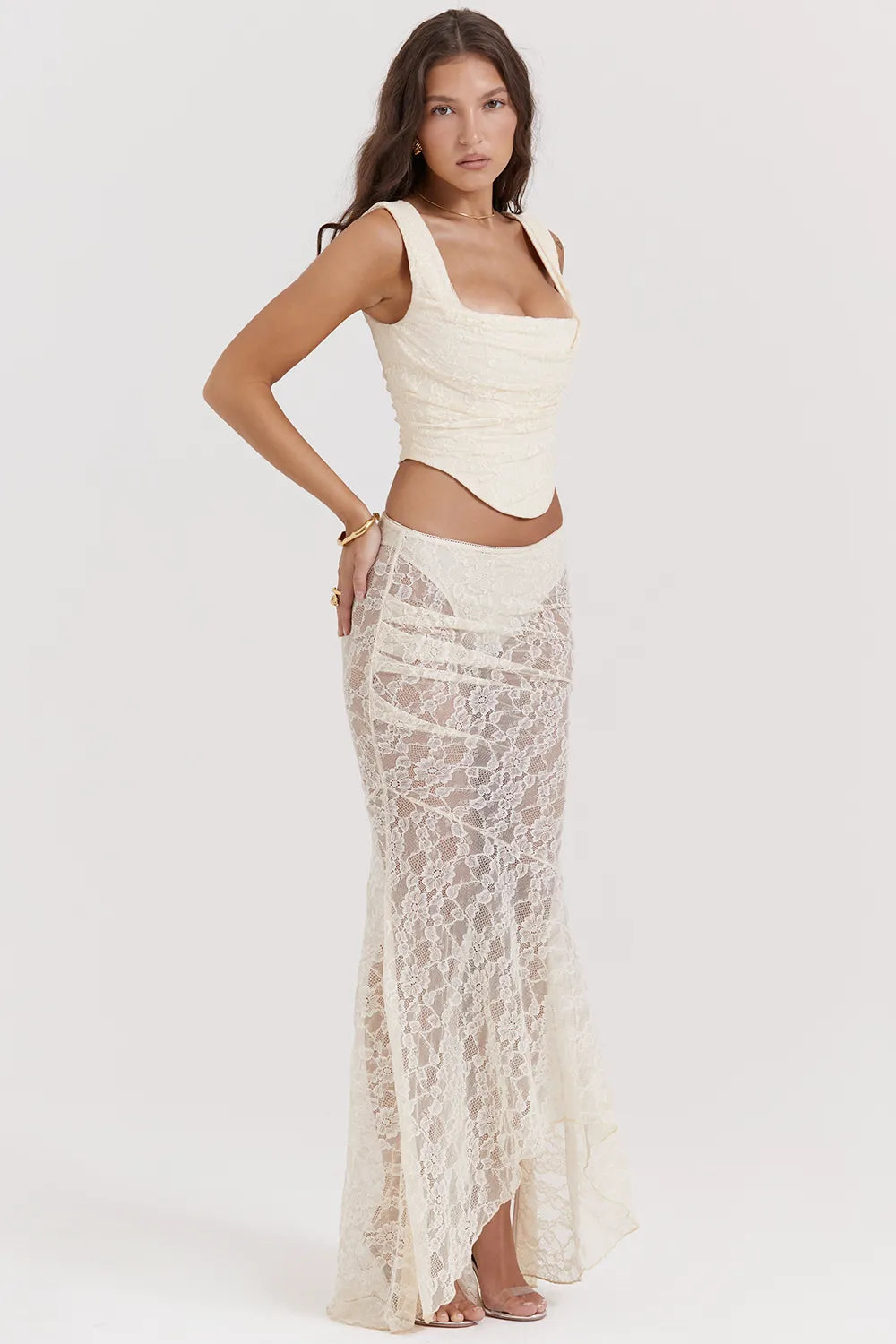 Therese Vintage Cream Lace Maxi Skirt