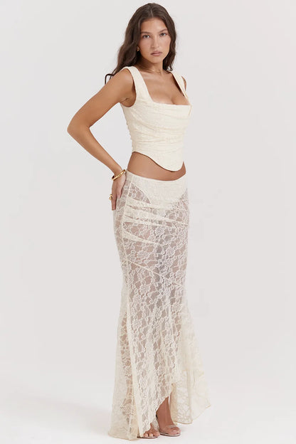 Therese Vintage Cream Lace Maxi Skirt