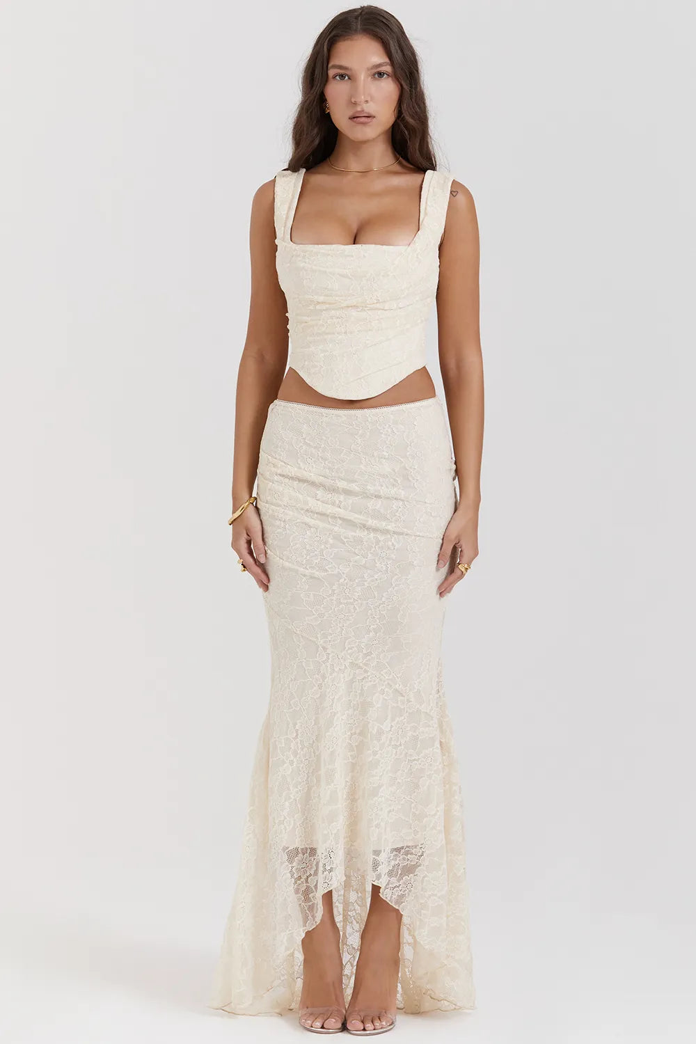Therese Vintage Cream Lace Maxi Skirt