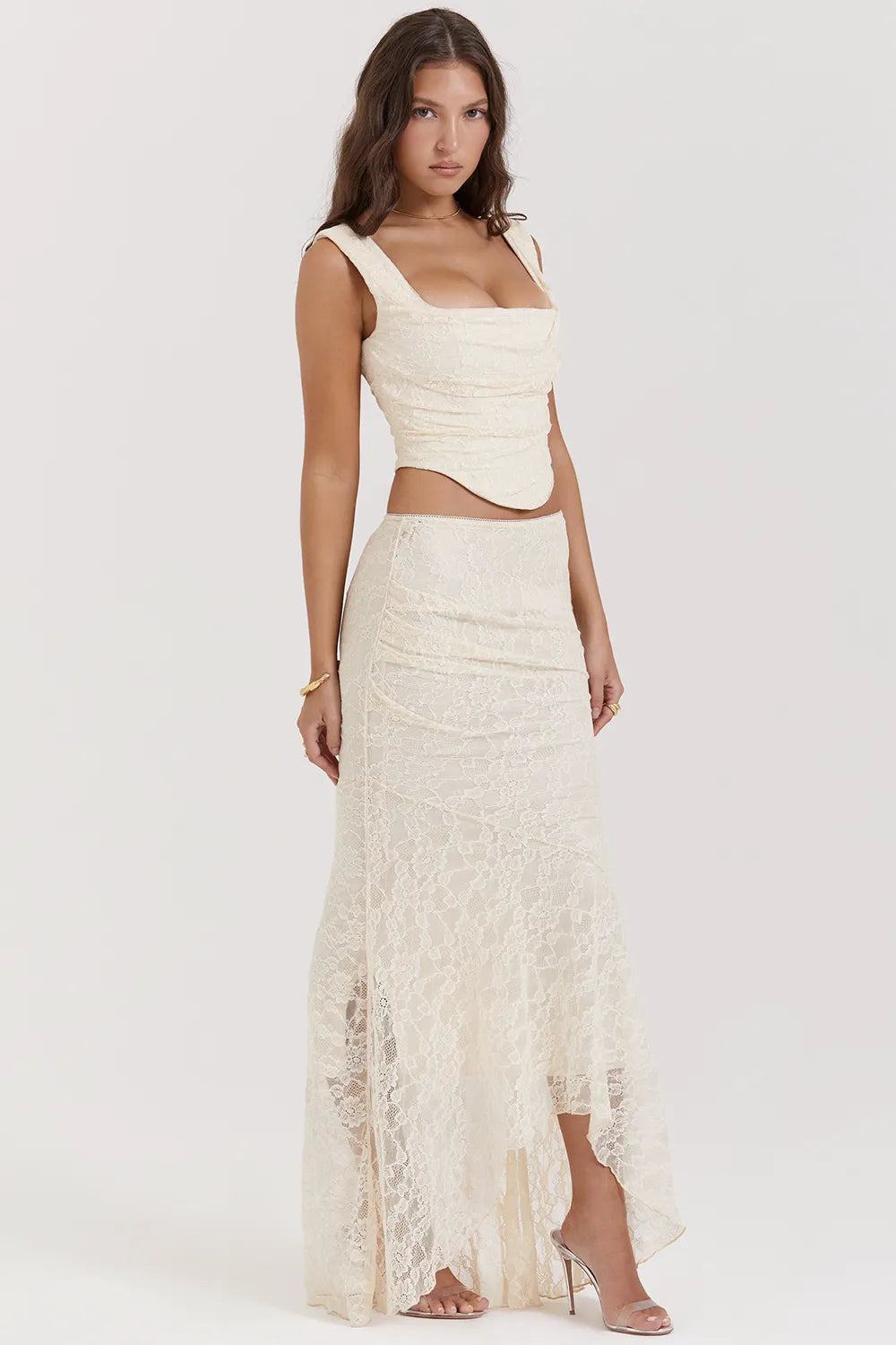 Therese Vintage Cream Lace Maxi Skirt