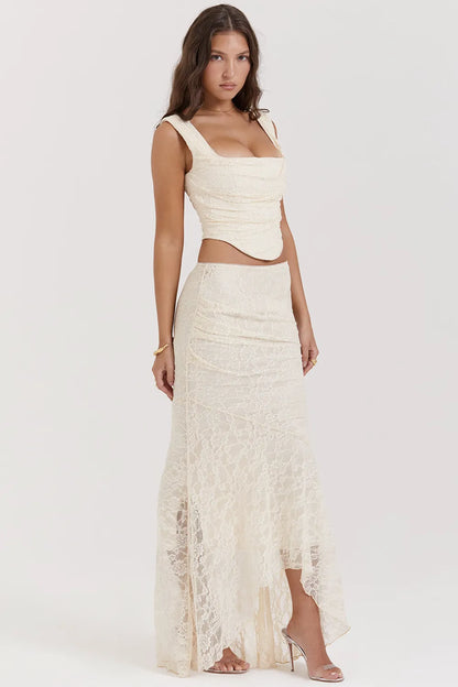Therese Vintage Cream Lace Maxi Skirt