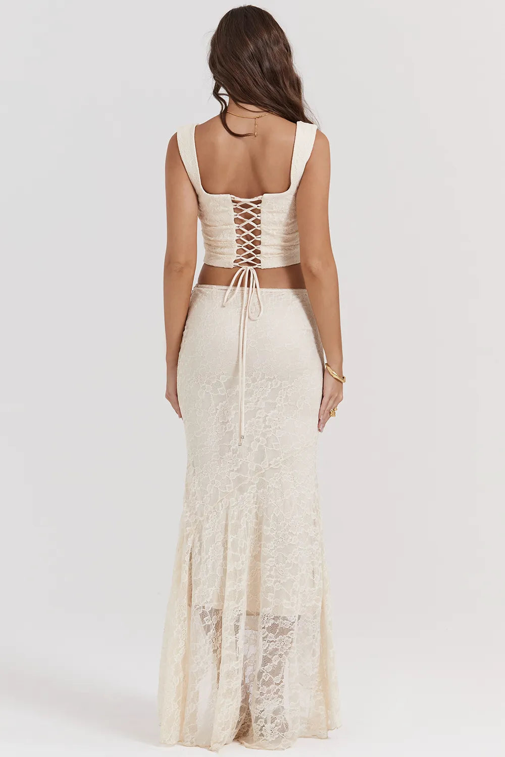 Therese Vintage Cream Lace Maxi Skirt