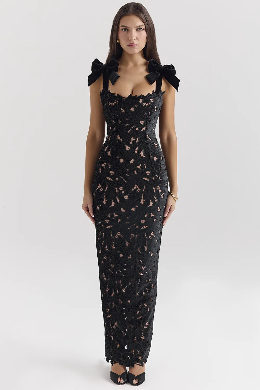 Tiff Black Velvet Lace Maxi Dress