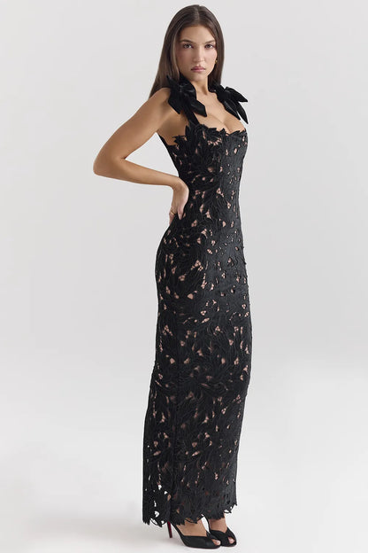 Tiff Black Velvet Lace Maxi Dress