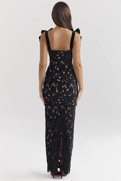 Tiff Black Velvet Lace Maxi Dress